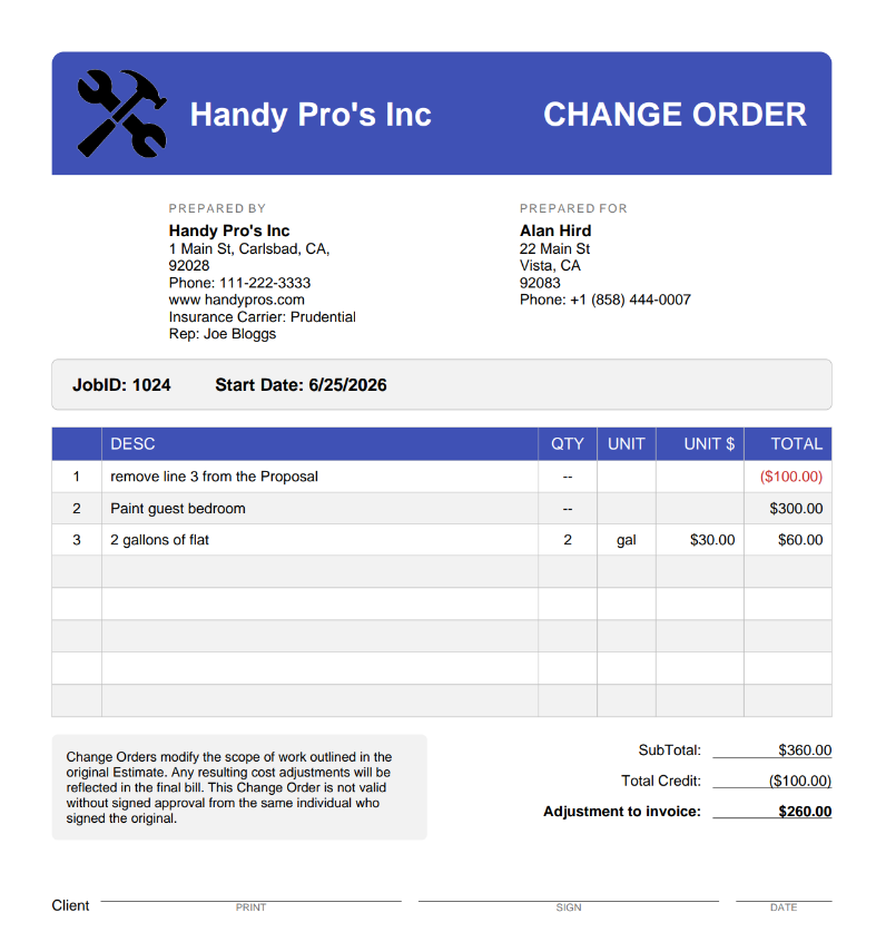 Change order management